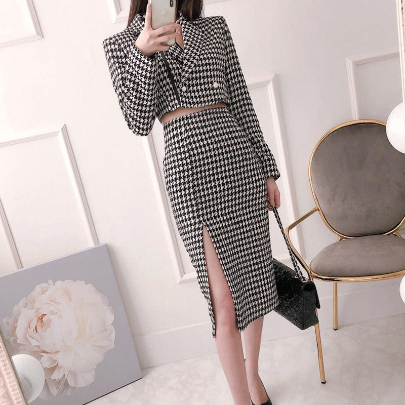 Slim Fit Hounds tooth Coat Women