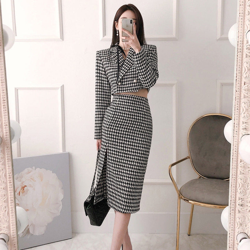 Slim Fit Hounds tooth Coat Women